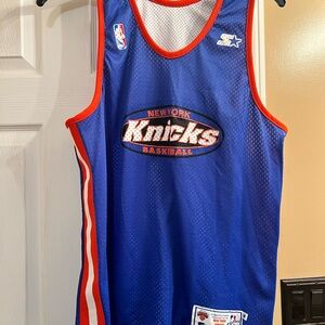 STARTER Blue and Red Knicks Basketball Jersey